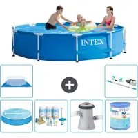 Intex Rond Frame Zwembad - 305 x 76 cm - Blauw - Inclusief Solarzeil - Onderhoudspakket - Zwembadfilterpomp - Filter - Grondzeil - Stofzuiger