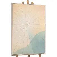 YS Canvas schilderij 140x100 cm handgeschilderd zonsopgang boven de zee – -Art Gallery – Lijst: Beige – Luxe wanddecoratie