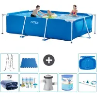 Intex Rechthoekig Frame Zwembad - 300 x 200 x 75 cm - Blauw - Inclusief Solarzeil - Onderhoudspakket - Zwembadfilterpomp - Filter - Schoonmaakset - Ladder - Voetenbad - Vloertegels