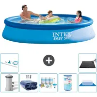 Intex Rond Opblaasbaar Easy Set Zwembad - 366 x 76 cm - Blauw - Inclusief Pomp Solarzeil - Onderhoudspakket - Filter - Grondzeil - Schoonmaakset - Solar Mat