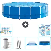 Intex Ronde opblaasbare zwembad – 457 x 122 cm – Blauw – Inclusief pomp, ladder, bodemzeil, afdekking en onderhoudspakket - Filter