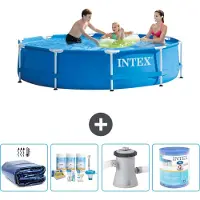 Intex Rond Frame Zwembad - 305 x 76 cm - Blauw - Inclusief Solarzeil - Onderhoudspakket - Zwembadfilterpomp - Filter