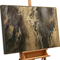YS Canvas schilderij landschapsformaat handgeschilderd reflecties III abstract – -Art Gallery – Mysterieuze wanddecoratie voor woonkamer – Modern schilderij voor hal en kantoor