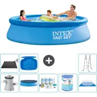 Intex Rond Opblaasbaar Easy Set Zwembad - 305 x 76 cm - Blauw - Inclusief Pomp - Afdekzeil - Onderhoudspakket - Filter - Grondzeil - Solar Mat - Ladder - Voetenbad - 9-delig
