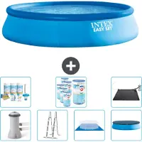 Intex opblaasbaar Easy Set zwembad voor runderen – 457 x 107 cm – Blauw – inclusief pomp, ladder, grondzeil, afdekking, onderhoudspakket, filter en zonnepaneel