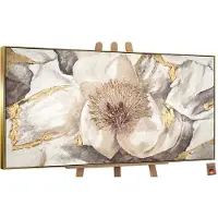 YS Canvas schilderij groot handgeschilderd kaasjeskruid bloemen botanisch – -Art Gallery – Frisse wanddecoratie voor woonkamer – Modern schilderij voor slaapkamer en hal
