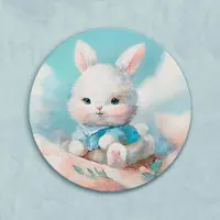 YS Rond canvas schilderij ⌀70 cm handgeschilderd konijntje lief vrolijk – -Art Gallery – Schattige wanddecoratie voor kinderkamer en woonkamer