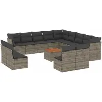vidaXL 14-delige Loungeset met kussens poly rattan grijs