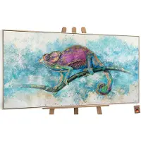 YS Canvas schilderij groot handgeschilderd leguaan reptiel natuur – -Art Gallery – Unieke wanddecoratie voor woonkamer – Bijzonder schilderij voor hal en kantoor