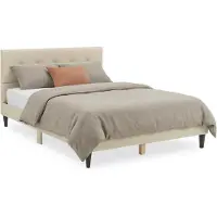 Homestyle4u Tweepersoonsbed - 140 x 200 cm - Gestoffeerd bed - beige