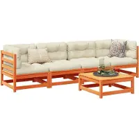 vidaXL 5-delige Loungeset met kussens massief grenenhout wasbruin