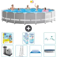 Intex Ronde Zwembad met Prisma Frame – 610 x 132 cm – Grijs – Inclusief pomp, ladder, bodemzeil, afdekking, onderhoudspakket, filter en reinigingsset