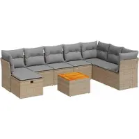 vidaXL 9-delige Loungeset met kussens poly rattan beige