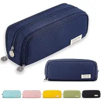 Youjia Pennentas, etui voor tienermeisjes, pennenhouder met drie compartimenten, grote capaciteit, geschikt voor school en kantoor, marineblauw