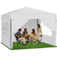 QEENTOE Pop-up opklapbare partytent, 2,5x2,5 meter, wit, met zijwanden, in hoogte verstelbaar (240–260 cm), waterdicht en wintervast, met UV-bescherming, geschikt voor tuin, camping en bruiloften
