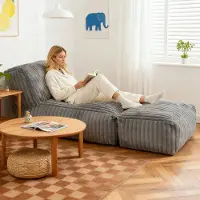 STILVORA Vloer Chaise Longue 160x79x66 Cm - Ergonomische 3 Zones Steun - Modulair Voor Lezen Slapen Gamen - Flanel Lichtgrijs