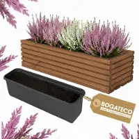 BOGATECO Houten bloembak | Plantenbak | Bloempot 44 x 20 x 14,5 cm | Kruidenpot | Bloempot met kunststof inzetstuk | Waterdicht | Donkerbruin