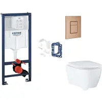 GROHE Rapid SL - Set voor voorwandinstallatie, toilet, SoftClose-zitting, Skate Cosmopolitan-knop en set voor het inwerpen van tabletten, geborsteld Warm Sunset SANI11BB4164