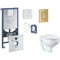 GROHE Rapid SLX - Set voor voorwandinstallatie, closet, SoftClose-zitting, Skate Cosmopolitan-knop en set voor het inwerpen van tabletten, geborsteld Cool Sunrise SANI11BB4141