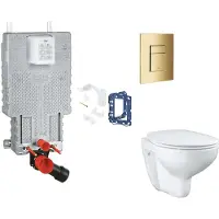 GROHE Uniset - Set voor voorwandinstallatie, toilet, SoftClose-zitting, Skate Cosmopolitan-knop en set voor het inwerpen van tabletten, Cool Sunrise SANI15BB4122
