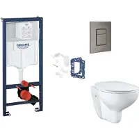 GROHE Rapid SL - Set voor voorwandinstallatie, toilet, SoftClose-zitting, Skate Cosmopolitan-knop en set voor het inwerpen van tabletten, geborsteld Hard Graphite SANI11BB5134