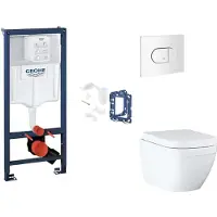 GROHE Rapid SL - Set voor inbouwinstallatie, toilet, SoftClose zitting, Arena Cosmopolitan knop en set voor het inwerpen van tabletten, Triple Vortex, alpenwit SANI11BB3150