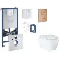 GROHE Rapid SLX - Set voor voorwandinstallatie, toilet, SoftClose-zitting, Skate Cosmopolitan-knop en set voor het inwerpen van tabletten, geborsteld Warm Sunset SANI11BB4152
