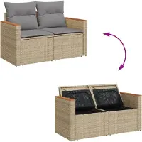 vidaXL Tuinbank 2-zits met kussens poly rattan beige