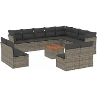 vidaXL 13-delige Loungeset met kussens poly rattan grijs