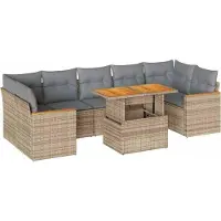 vidaXL 8-delige Loungeset met kussens poly rattan acacia beige