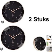 COOAU Draadloze Stille Wandklok - 2 Stuks - 30cm Klok Modern - Analoog - Stil Uurwerk - Muurklok- Zwart