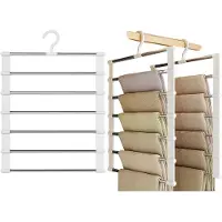 COOAU Opvouwbare Kledinghanger - Broekhanger - Super Ruimtebesparend - Ruimtebesparend Antislip Klerenhanger voor 7 Broeken - Broekrek met Ladder - Wit