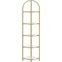 Leobert Smalle boekenkast met 5 glazen planken – Goud metalen rek – 158 cm hoog – Modern design