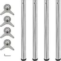 The Living Store Tafelpoten Set - 60 x 710 mm - verstelbaar - chroom ijzer - 4 stuks