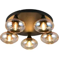 Reality Plafondlamp Divina, dimbaar, crème / amber, Woon-/ Eetkamer, Glas, Modern, plafondlamp