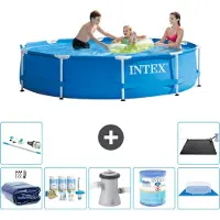 Intex Rond Frame Zwembad - 305 x 76 cm - Blauw - Inclusief Solarzeil - Onderhoudspakket - Zwembadfilterpomp - Filter - Grondzeil - Stofzuiger - Solar Mat