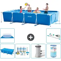 Intex Rechthoekig Frame Zwembad - 450 x 220 x 84 cm - Blauw - Inclusief Solarzeil - Onderhoudspakket - Zwembadfilterpomp - Filter - Grondzeil - Stofzuiger