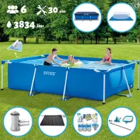 OEM Rechthoekig zwembad - Opblaasbaar - 300 x 200 x 75 cm - Blauw - Met pomp - Warmte-isolatie - Chloorpakket - Bodemzeil - Afdekzeil - Reinigingsset