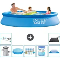 Intex Rond Opblaasbaar Easy Set Zwembad - 305 x 61 cm - Blauw - Inclusief Pomp Solarzeil - Onderhoudspakket - Filter - Grondzeil - Stofzuiger - Solar Mat