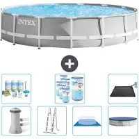 Intex Ronde Zwembad met Prismaframe – 457 x 107 cm – Grijs – Inclusief pomp, ladder, bodemzeil, afdekking, onderhoudspakket, filter en zonnepaneel