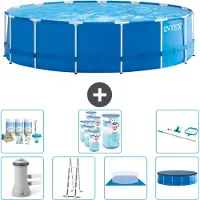 Intex Ronde opblaasbare zwembad – 457 x 122 cm – Blauw – Inclusief pomp – Ladder – Bodemzeil – Afdekking. Onderhoudspakket: filter en reinigingsset