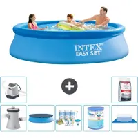Intex Rond Opblaasbaar Easy Set Zwembad - 305 x 76 cm - Blauw - Inclusief Pomp - Afdekzeil - Onderhoudspakket - Filter - Grondzeil - Zoutwatersysteem - Zwembadzout - 8-delig