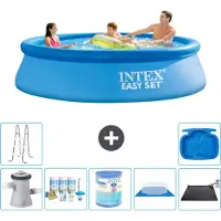 Intex Rond Opblaasbaar Easy Set Zwembad - 305 x 76 cm - Blauw - Inclusief Pomp - Onderhoudspakket - Filter - Grondzeil - Solar Mat - Ladder - Voetenbad - 8-delig