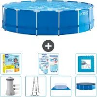 Intex Ronde opblaasbare zwembad – 457 x 122 cm – Blauw – Inclusief pomp – Ladder – Bodemzeil – Afdekking. Onderhoudspakket: filter en bodemplaten