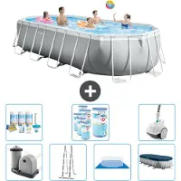 Intex Ovaal Prism Frame Zwembad – 610 x 305 x 122 cm – Grijs – Inclusief pomp, ladder, grondzeil, afdekking, onderhoudspakket, filter en stofzuiger