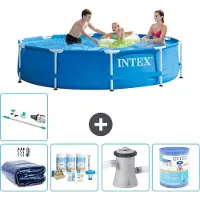 Intex Rond Frame Zwembad - 305 x 76 cm - Blauw - Inclusief Solarzeil - Onderhoudspakket - Zwembadfilterpomp - Filter - Stofzuiger