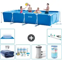 Intex Rechthoekig Frame Zwembad - 450 x 220 x 84 cm - Blauw - Inclusief Solarzeil - Onderhoudspakket - Zwembadfilterpomp - Filter - Grondzeil - Stofzuiger