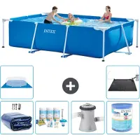 Intex Rechthoekig Frame Zwembad - 300 x 200 x 75 cm - Blauw - Inclusief Solarzeil - Onderhoudspakket - Zwembadfilterpomp - Filter - Grondzeil - Solar Mat - 7-delig
