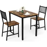 Great han Eetkamerset, rustieke stijl, bruin/zwart, 90x60x75,5 cm, inclusief 2 stoelen van 39x36x85,5 cm, industrieel design, ruimtebesparend en robuust