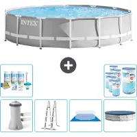 Intex Ronde zwembad met prismaraster – 427 x 107 cm – Grijs – Inclusief pomp, ladder, bodemzeil, afdekking, onderhoudspakket en filter